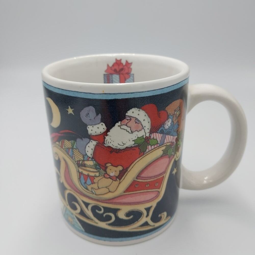 Vtg 1992 Susan Winget Discontinue Santa Reindeer Sleigh Christmas Coffee Tea Mug